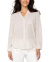 Liverpool Los Angeles Crosshatch Band Collar Cotton Button-up Shirt In White