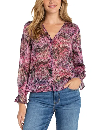 Liverpool Los Angeles Long Sleeve Button Front Woven Top With Smocking In Multi