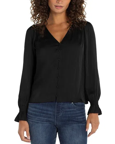 Liverpool Los Angeles Long Sleeve Button Front Woven Top With Smocking In Black
