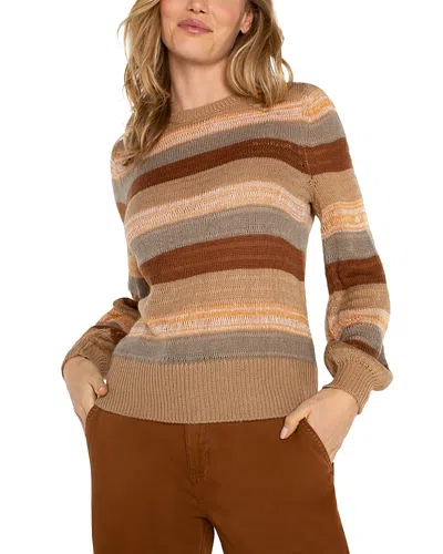 Liverpool Los Angeles Long Sleeve Crewneck Sweater In Jasper Multi Stripe