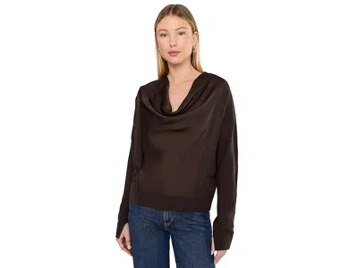 Liverpool Los Angeles Long Sleeve Drap Neck Woven Sweater Hybrid Women's Clothing Java Melange: Xs In Brown