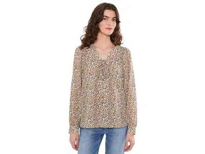 Liverpool Los Angeles Long Sleeve Lace-up Front Woven Blouse Women's Clothing Gold Blue Multi: Lg