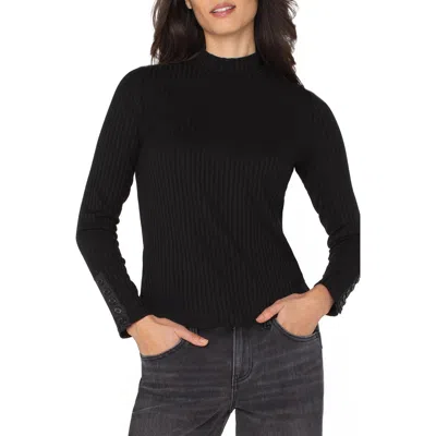Liverpool Los Angeles Long Sleeve Mock Neck Rib Top In Black