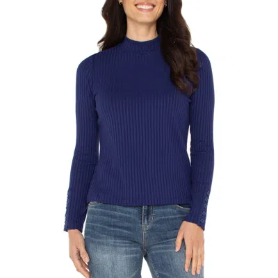 Liverpool Los Angeles Long Sleeve Mock Neck Rib Top In Blue