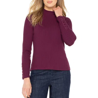 Liverpool Los Angeles Long Sleeve Mock Neck Rib Top In Purple