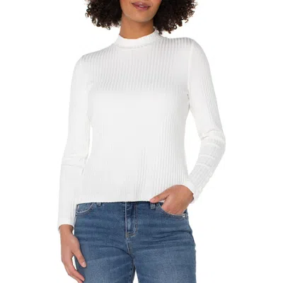 Liverpool Los Angeles Long Sleeve Mock Neck Rib Top In White