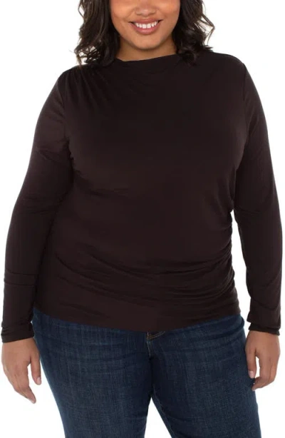 Liverpool Los Angeles Long Sleeve Ruched Jersey Top In Brown