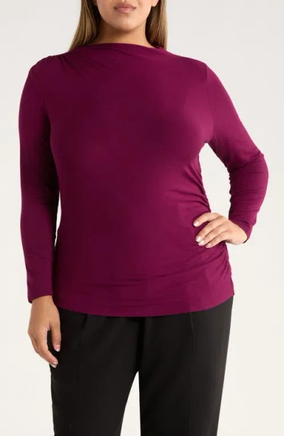 Liverpool Los Angeles Long Sleeve Ruched Jersey Top In Burgundy