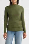 Liverpool Los Angeles Long Sleeve Ruched Knit Top In Green