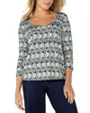 Liverpool Los Angeles Abstract Print Jersey Top In Blue Mixture