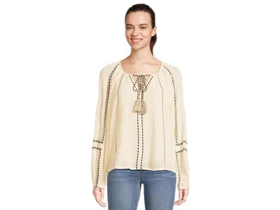 Liverpool Los Angeles Long Sleeve Woven Raglan Blouse With Embroidery In Multi
