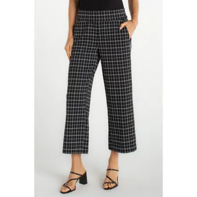 Liverpool Los Angeles Mabel Plaid Pull-on Crop Wide Leg Pants In Black