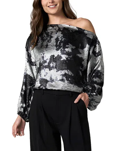 Liverpool Los Angeles Metallic Asymmetric Long Sleeve Top In Black
