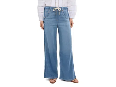 Liverpool Los Angeles Mid-rise Tie Front Shadow Stripe Pull-on Wide Leg Jeans 30 Inseam In Blue