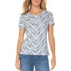 Liverpool Los Angeles Liverpool Plus Size Ikat-print Mitered Knit Short-sleeve Top In Indigo Stripe
