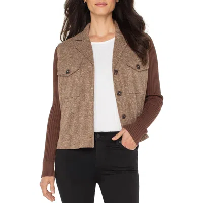 Liverpool Los Angeles Mixed Media Shacket In Brown