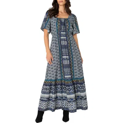 Liverpool Los Angeles Mixed Print Maxi Dress In Blue
