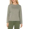 Liverpool Los Angeles Mixed Stripe Long Sleeve Double Knit Jersey Top In Green
