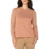 Liverpool Los Angeles Mixed Stripe Long Sleeve Double Knit Jersey Top In Brown