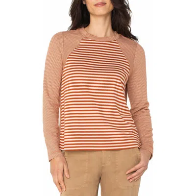 Liverpool Los Angeles Mixed Stripe Long Sleeve Double Knit Jersey Top In Brown