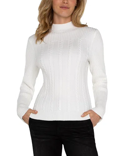 Liverpool Los Angeles Mock Neck Cable Knit Sweater In Porcelain
