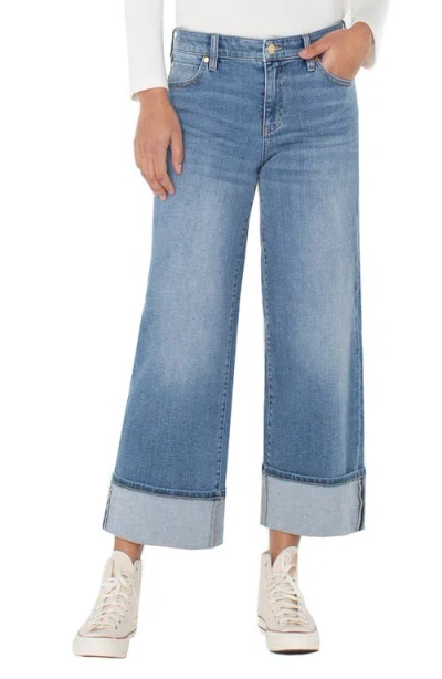 Liverpool Los Angeles Morgan High Waist Cuffed Wide Leg Jeans In Blue