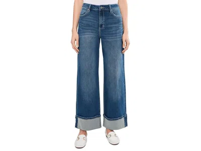 Liverpool Los Angeles Morgan Mid-rise Cuffed Crop Wide Leg Jeans With Trim 30 Inseam In Blue