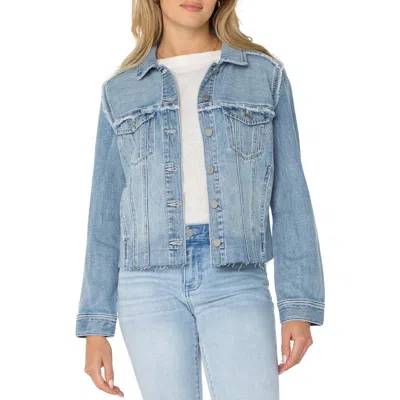Liverpool Los Angeles Multi Frayed Denim Trucker Jacket In Newport Bay