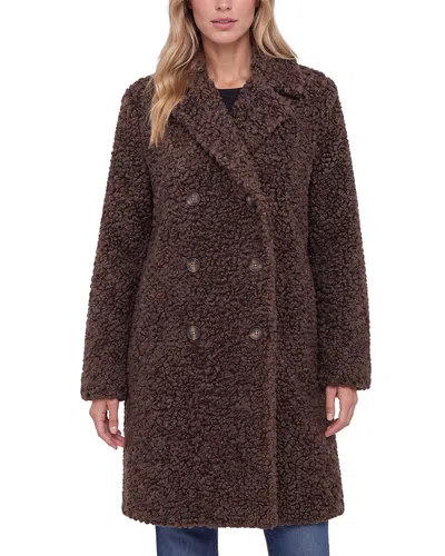 Liverpool Los Angeles Notch Lapel Double Breasted Teddy Coat In Brown