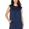 Liverpool Los Angeles Openwork Detail Flutter Sleeve Top In Blue
