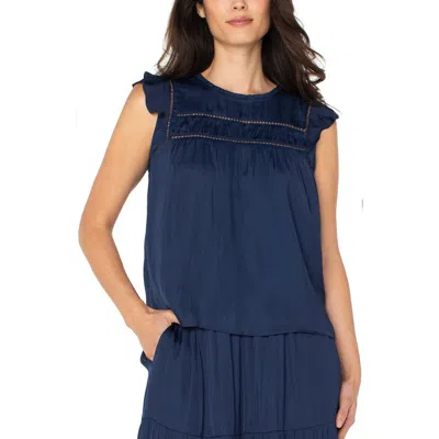 Liverpool Los Angeles Openwork Detail Flutter Sleeve Top In Blue