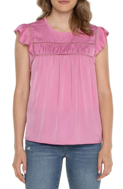 Liverpool Los Angeles Openwork Detail Flutter Sleeve Top In Rose Pink