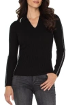 Liverpool Los Angeles Ottoman Rib V-neck Sweater In Black