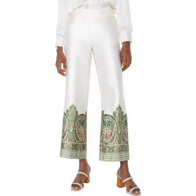 Liverpool Los Angeles Paisley Print Satin Wide Leg Pants In Creme Olive Paisley Print