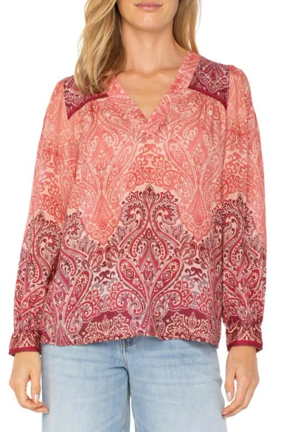 Liverpool Los Angeles Paisley Relaxed V-neck Top In Mauve Ombre Paisley