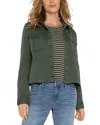 Liverpool Los Angeles Peplum Twill Trucker Jacket In Moss Green