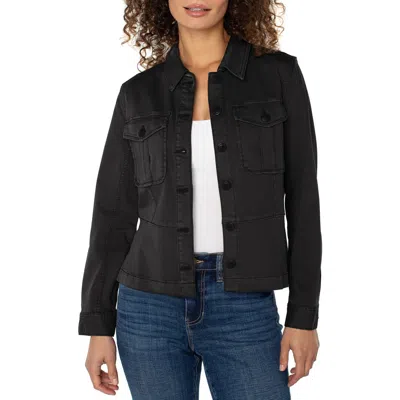 Liverpool Los Angeles Peplum Twill Trucker Jacket In Black
