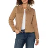Liverpool Los Angeles Peplum Twill Trucker Jacket In Brown