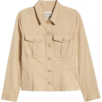 Liverpool Los Angeles Peplum Twill Trucker Jacket In Cappuccino
