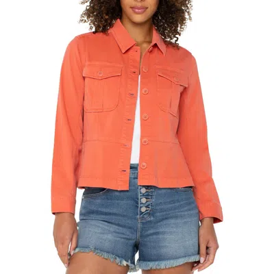 Liverpool Los Angeles Peplum Twill Trucker Jacket In Papaya