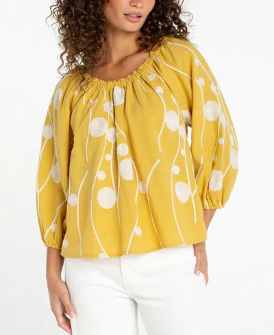 Liverpool Los Angeles Petite Boat Neck Blouse In Yellow