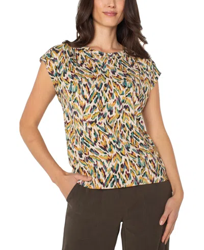 Liverpool Los Angeles Petite Boat-neck Printed Knit Top In Multi