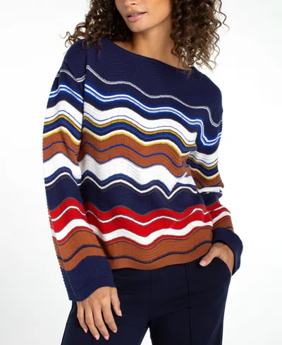 Liverpool Los Angeles Petite Boat Neck Scallop Hem Sweater In Multi
