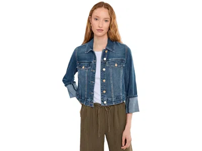 Liverpool Los Angeles Petite Bracelet Length High Cuff Trucker Jeans Jacket In Blue
