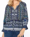 Liverpool Los Angeles Petite Button Front Woven Top In Blue