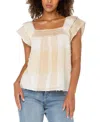 Liverpool Los Angeles Petite Cotton Frayed Square-neck Top In Neutral