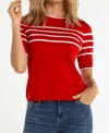 Liverpool Los Angeles Petite Crewneck Stripe Detail Sweater In Red