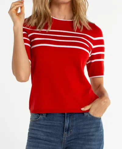 Liverpool Los Angeles Petite Crewneck Stripe Detail Sweater In Red