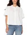 Liverpool Los Angeles Petite Elbow-sleeve Button-front Blouse In White
