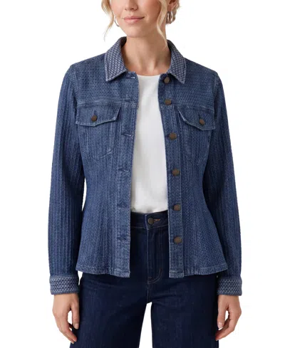 Liverpool Los Angeles Petite Fit And Flare Trucker Denim Jacket In Blue